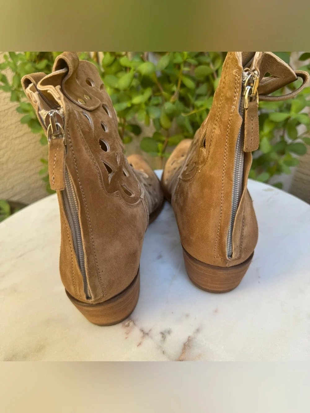 Mimmù Laser Cut Suede Leather Ankle Boots